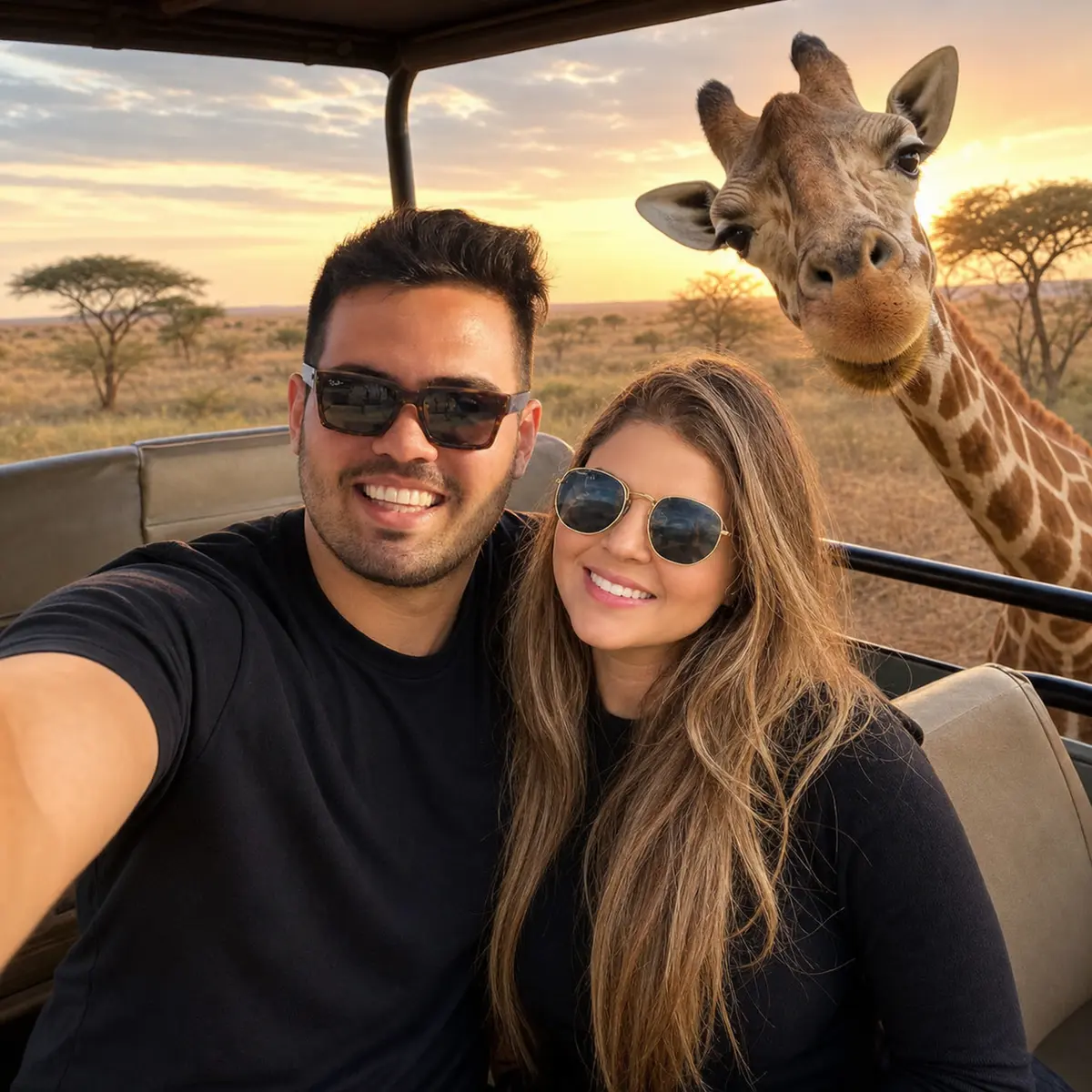 Cota para a girafa aparecer na foto de casal