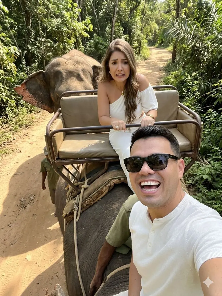 Cota para a noiva subir no elefante